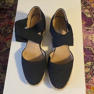 LifeStride Velocity 20 Kascade slip-on black canvas wedges, jute detail, sz 10M